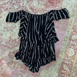 sage black and white romper